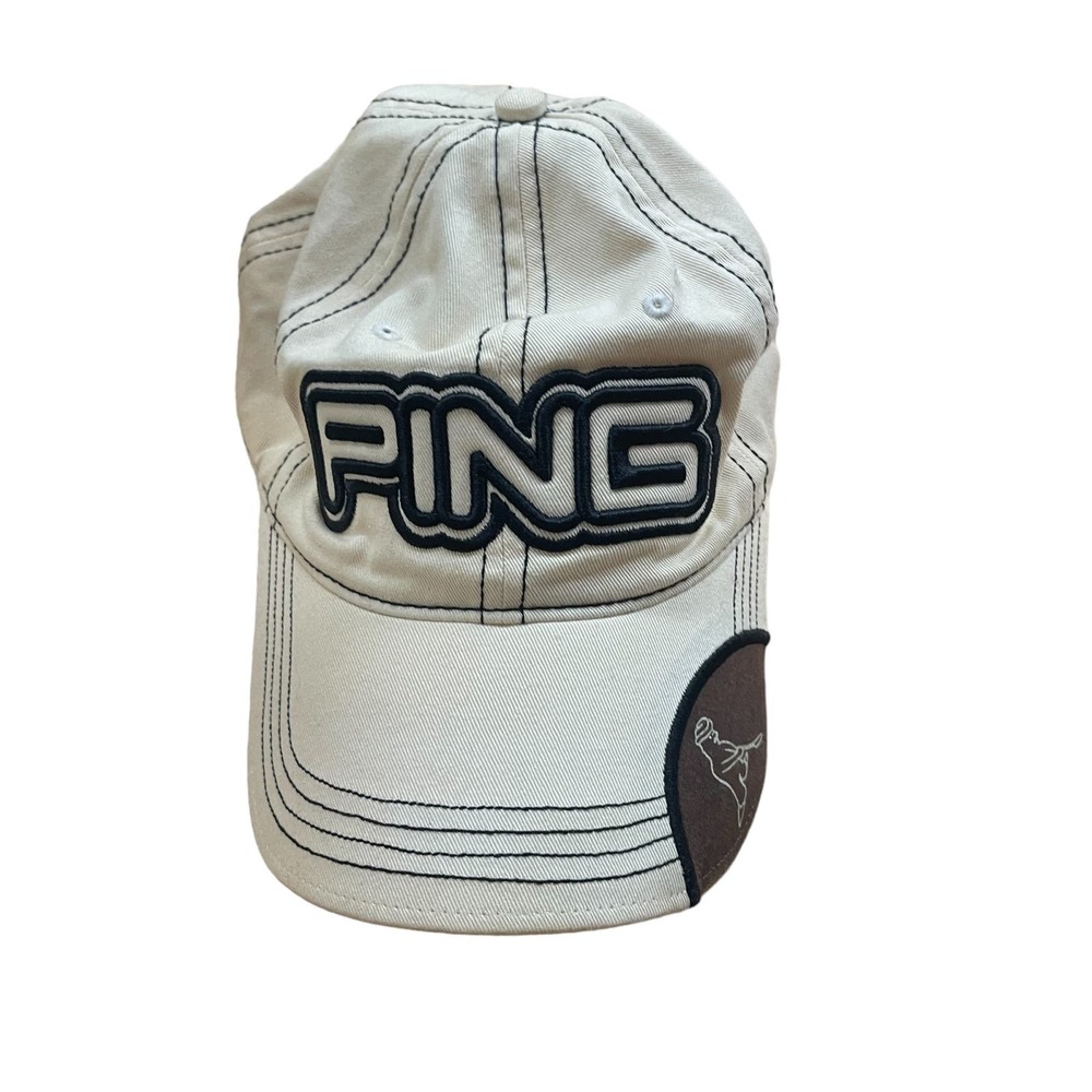 PING Golf Hat Adjustable Baseball Cap Faded Cream 100% Cotton Sports One Size